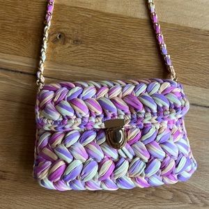 NEW Handmade Pastel Crochet Crossbody Handbag with Gold Chain
